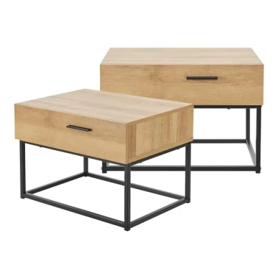 Immagine di [en.casa] Set da 2 Comodini con Cassetto Tavolino Basso Divano 39 x 55 40 cm Mobiletti Piedistallo in Metallo Nero/Effetto Rovere
