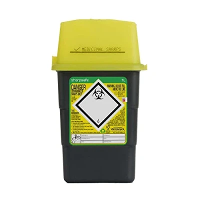 Immagine di Sharpsafe 1 litro di 5a generazione giallo/grigio Sharps Bin smaltimento dei rifiuti clinici