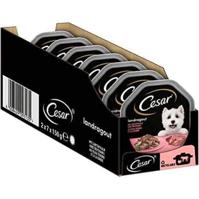 Immagine di Cesar Cibo per Cani, Umido con pollame e Verdure, 7 Pezzi (7 x 2 Ciotole 150 g)