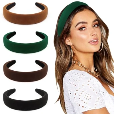 Immagine di DRESHOW 4 Pezzi Fasce per Donna e Ragazze Annodato in Velluto Capelli Moda Boho Larghe Accessori Antiscivolo