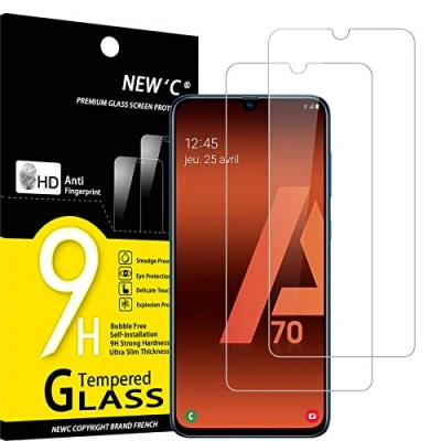 Immagine di NEW&#039;C 2 Pezzi, Vetro Temperato per Samsung Galaxy A70, Pellicola Prottetiva Anti Graffio, Impronte, Senza Bolle, Durezza 9H, 0,33mm Ultra Trasparente, Resistente