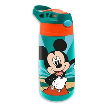 Immagine di KIDS LICENSING Borraccia in acciaio inox, 450 ml, Topolino termica di alta qualità inox con sistema push pull, cannuccia e tappo chiusura, KL85936