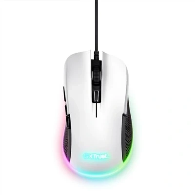 Immagine di Trust Gaming GXT 922W Ybar Mouse Gaming, 68% Plastica Riciclata, Illuminazione LED RGB, 6 Pulsanti Programmabili, Software Avanzato, 200 7200 DPI, con Filo USB PC, Computer, Portatile, Bianco