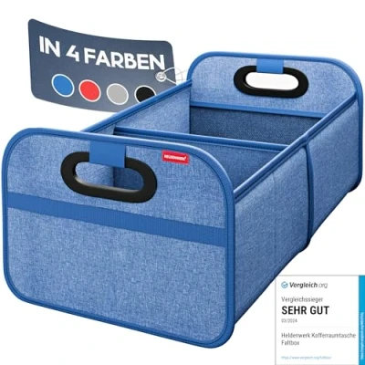 Immagine di HELDENWERK Borsa per bagagliaio auto, pieghevole, rinforzata e stabile, organizer una pratica conservazione, antiscivolo scatola pieghevole (blu)