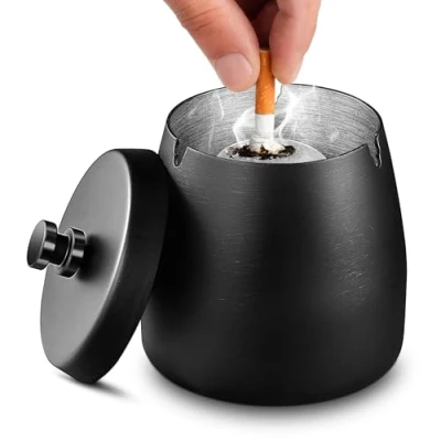 Immagine di Tatxmalv Posacenere per Sigaretta da Esterno Antivento, in Ceramica Nera ecc, Retrò con Coperchio La Decorazione di Casa e Ufficio, Uso (Nero)