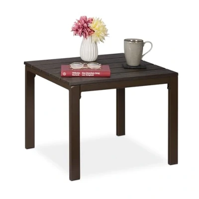 Immagine di Relaxdays Tavolino Basso da Balcone, Resistente alle Intemperie, HLP: 39x52x48 cm, Tavolo caffè Esterno, Marrone, Acciaio