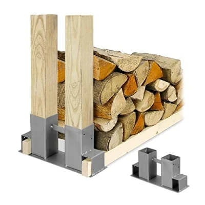 Immagine di Relaxdays Supporti per Portalegna, Set da 2 Staffe, Sostegni Cataste di Legna, Scaffali Fai Te, Metallo, Argento