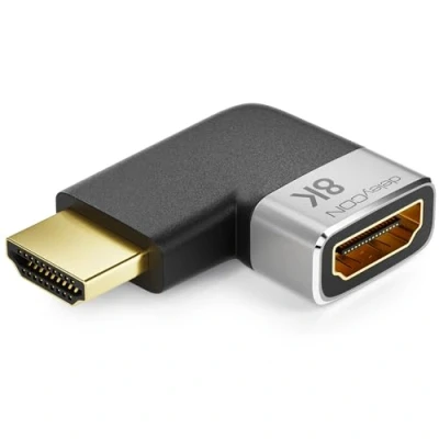 Immagine di deleyCON Adattatore HDMI Connettore di Accoppiamento 8K@60Hz / 4K@120Hz UHD 7680x4320 Alluminio 2.1 ARC HDR10+ Dolby Vision VRR ALLM 48Gbps ad Angolo Retto Grigio Nero