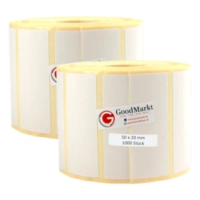 Immagine di GoodMarkt etichette termiche dirette autoadesive 50x20 mm 2 rotolo, bianco, 2000 Compatibile con Brother, Zebra, Phomemo domestiche, codici a barre