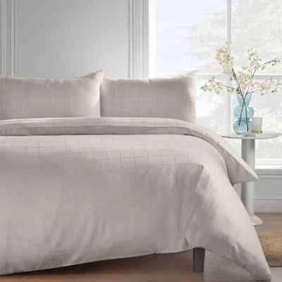 Immagine di Catherine Lansfield Lenzuolo con angoli per letto matrimoniale, in cotone a 300 fili, quadri, color crema