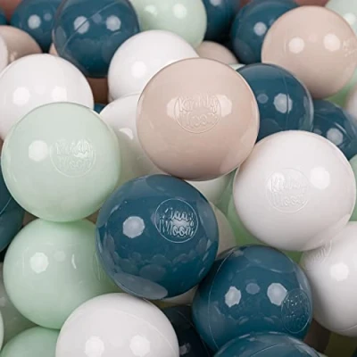 Immagine di KiddyMoon 100 Palline/7Cm Palline Morbide Colorate Per Piscina Bambini Fatto In EU, Turchese Scuro/Beige Pastello/Bianco/Menta