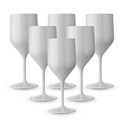 Immagine di BRYNA Set 6 Pezzi Bicchieri Croisiere da 25 Cl in Policarbonato (Plastica Rigida), 100% Design Italiano, Infrangibili, Calici Vino Riutilizzabili e Lavabili Lavastoviglie, Bianco
