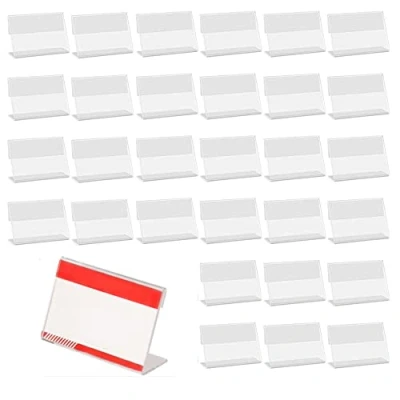 Immagine di 30 Pezzi porta etichette trasparente, mini cartelli in acrilico prezzo nome etichetta stand biglietti tag 8 x 5 cm