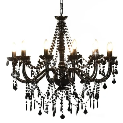 Immagine di vidaXL Lampadario con Perle di Cristallo Rotondo 12 Lampadine E14 Elegante Lampada da Soffitto Luce Interni Nero Trasparente in Metallo e Acrilico