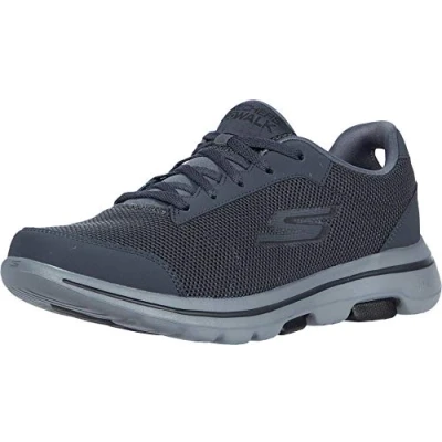 Immagine di Skechers Gowalk 5 Qualify Athletic Mesh Lace Up Performance Walking Shoe, Scarpe da Passeggio Uomo, Carbone Tessile Sintetico Nero Trim, 44 EU X Larga