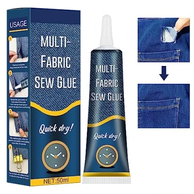 Immagine di Colla per Tessuti,Colla Tessuto,Cuce Liquido, Cuce Liquido Tessuto,Sew Glue,Adesivo Impermeabile Trasparente Permanente,per Tutti Abbigliamento e Tessuti, Denim in Pelle,50ML