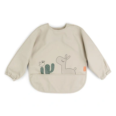 Immagine di Done by Deer Lalee Sand Bavaglino con maniche elasticizzate, impermeabile, regolabile e facile da pulire, elasticizzate simpatici personaggi di animali