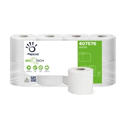 Immagine di Papernet Bio Tech 407576s carta igienica con 8 rotoli di autodissolvente, combatte naturalmente i batteri patogeni, 2 strati, 250 fogli