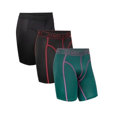 Immagine di DANISH ENDURANCE 3 Boxer Sportivi, in Microfibra, Elasticizzato, Intimo per Sport, da Uomo Multicolore (1x Nero, 1x Nero/Rosso, Verde) Gamba Lunga 3XL