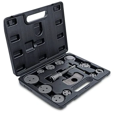 Immagine di Kit Universale Regolazione Pistoni Freni Mandrino In Senso Orario, Piastra Di Fiddaggio, Adattatori, Valigetta Plastica