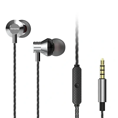 Immagine di Aiwa ESTM 50SL Auricolari Stereo In Ear Leggeri e Compatti, con Telecomando Microfono Vivavoce, Audio di Qualità, Connettore Placcato Oro da 3,5’’, Colore Argento