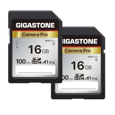Immagine di Gigastone Scheda di memoria SDHC da 16 GB, fotocamera Pro seriale, confezione 2 schede, velocità fino a 100 MB/s. Compatibile con Canon Nikon Sony Videocamera A1 U1 V10 UHS I Classe 10