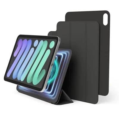 Immagine di elago Custodia Folio Magnetica Compatibile con iPad Mini (A17 Pro, 2024) e (6ª Gen, 2021), Piastra Posteriore Attaccabile ai Materiali Metallici, Apple Pencil (Grigio Scuro)