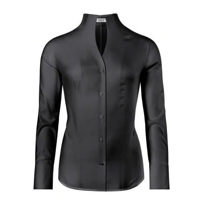 Immagine di Vincenzo Boretti Leicht Tailliert SOFT Oxford Kelchkragen Camicia, Donna, Taglia: 42, Schwarz