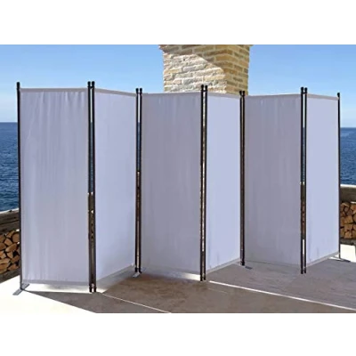 Immagine di QUICK STAR Paravento da Giardino 340 x 165 cm 6 parti pieghevole Divisorio in Tessuto Balcone Protezione della Privacy Bianco