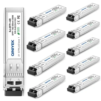Immagine di QINIYEK 10GBase SR SFP+ Transceiver,10G Multimode LC Module,850nm MMF,Fino a 300 m,Compatibile con Cisco SFP 10G SR,Ubiquiti UF MM 10G,Fortinet,Mikrotik,Netgear,Supermicro (Confezione da 10)