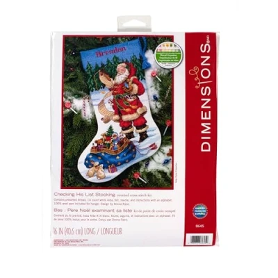 Immagine di Checking His List Stocking Counted Cross Stitch Kit 16&quot; Long