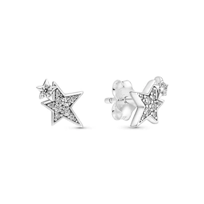 Immagine di PANDORA Orecchini a bottone Moments brillante asimmetrici in argento Sterling con zirconi cubici trasparenti