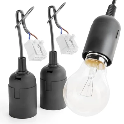 Immagine di greate. 3x Portalampada e27 nero con connettore rapido porta lampada cavo lampadina max. 60W 250V portalampade plastica, lampade E 2, portalampadina