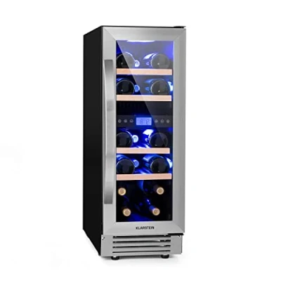 Immagine di KLARSTEIN Cantinetta Vino Design da Incasso, Refrigerata a Zona Doppia per Rosso, Bianco e Birra, Controlli Touch, Frigo Esterno/Interno, 53L, 17 Bottiglie