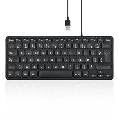 Immagine di Perixx PERIBOARD 432 Tastiera USB cablata, design sottile con tasti a caratteri grandi, layout AZERTY francese
