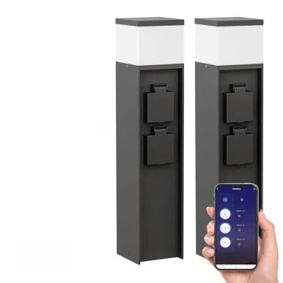 Immagine di ledscom.de 2 pz. bitta luminosa POMI per esterni, Smart Home, 39cm, nero, prese, incl. lampadina G9, 501lm, bianco caldo