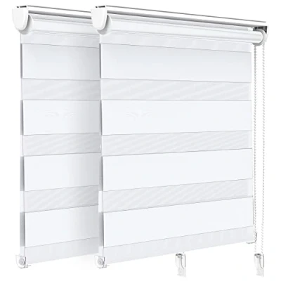 Immagine di VOUNOT Set di 2 Tenda a Rullo Doppia Strato Oscurante Giorno e Notte, Catenella Laterale, Bande Trasparenti Opache, Interno Zebra Blinds Bianco, 90 x 150 cm
