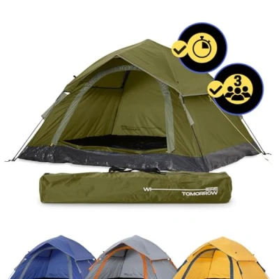 Immagine di Lumaland Tenda da Campeggio Resistente e Leggera Pop Up per 3 Persone Vari Colori Verde