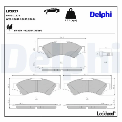 Immagine di DELPHI LP3937 Kit pastiglie freno con segnalatore acustico usura