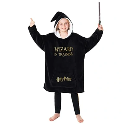 Immagine di Harry Potter Felpa Bambina Ragazza Felpe Oversize con Cappuccio in Pile (Nero)