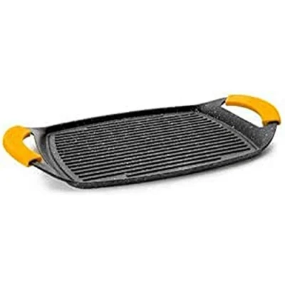 Immagine di IBILI, Grill piastra ondulata basic in pietra, 47 x 29 cm, alluminio fuso, stile pietra antiaderente, adatta per l’induzione.
