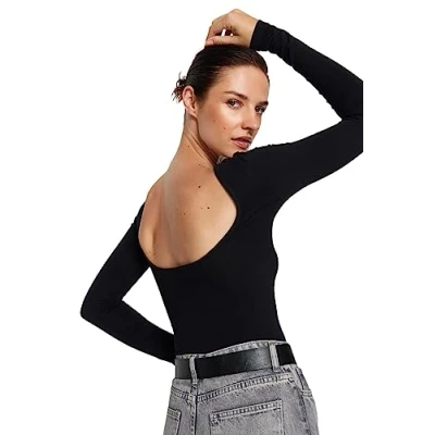 Immagine di Trendyol Donne Dritto Maniche Lunghe Sottile La Cam Blouse, Nero, XS Donna