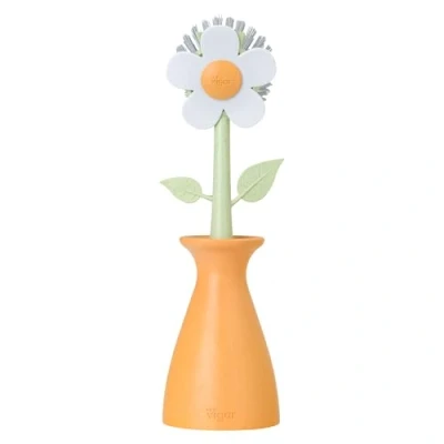 Immagine di VIGAR Spazzola Lavapiatti 8 x 7,5 25,5 cm Modello Florganic Supporto a Forma di Vaso per Lasciare la Lavastoviglie con Fiore Pulisce Senza Graffiare Arancione