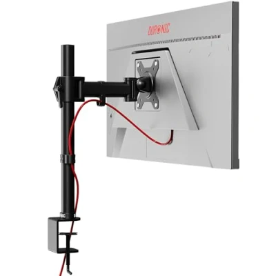 Immagine di Duronic DM251X2 BK Braccio per un monitor da 13 a 27 pollici Supporto schermo singolo Inclinazione e altezza regolabile VESA 75 100 ergonomico articolato PC morsetto