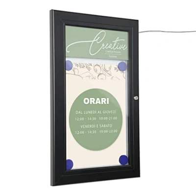 Immagine di Danieli Bacheca da Esterno Luminosa Porta menu con Serratura e Coppia di Chiavi Facile Fissaggio a Parete Fondo in Acciaio Magnetico Scrivibile (A4 LED)