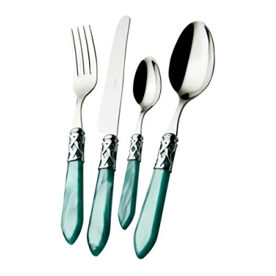 Immagine di BUGATTI, Aladdin, Set posate 24 pezzi in Acciaio Inox 18/10, Ghiera Cromata. 6 persone composto da cucchiai, forchette, coltelli e cucchiaini (Verde Madreperla)