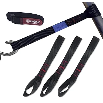 Immagine di MAGMA 4 Cinghie di Fissaggio Piccole per Rimorchi e ancoraggi con 2 misure 1000 Kgf/unit 30 cm lunghezza 25 mm larghezza EN 12195 Nero Moto Anelli morbidi Portabiciclette, quad, ATV