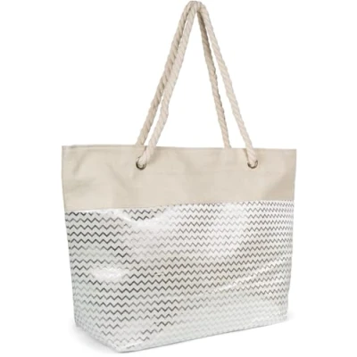 Immagine di styleBREAKER borsa da spiaggia donna con motivo a zig zag metallico, chiusura lampo, tracolla XXL, shopper 02012404, colore:Beige Oro