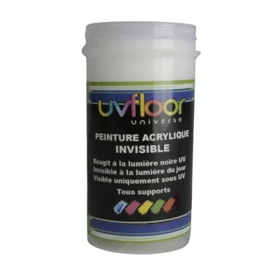 Immagine di UV FLOOR Vernice invisibile blu fluo, speciale luce nera e ultra viola, 365 nm, fluida pigmentata, 100 ml