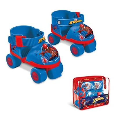 Immagine di Mondo Toys pattini a rotelle regolabili Spiderman Marvel per bambini Taglia dal 22 al 29 set completo di borsa trasparente, gomitiere e ginocchiere 18390
